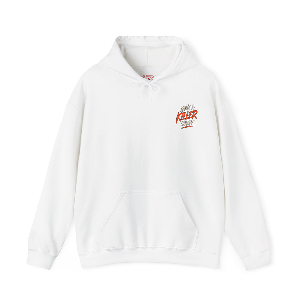 Killer Night Halloween Hoodie in White — front view
