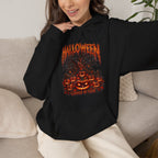 Carved by Fear Pumpkin Hoodie in Black — model view