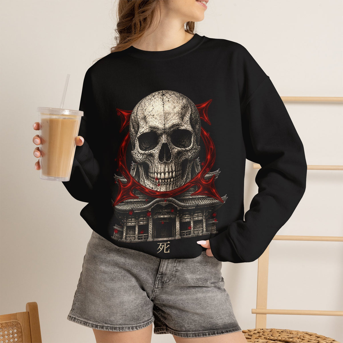 Skull Temple Sweatshirt in Black — model view