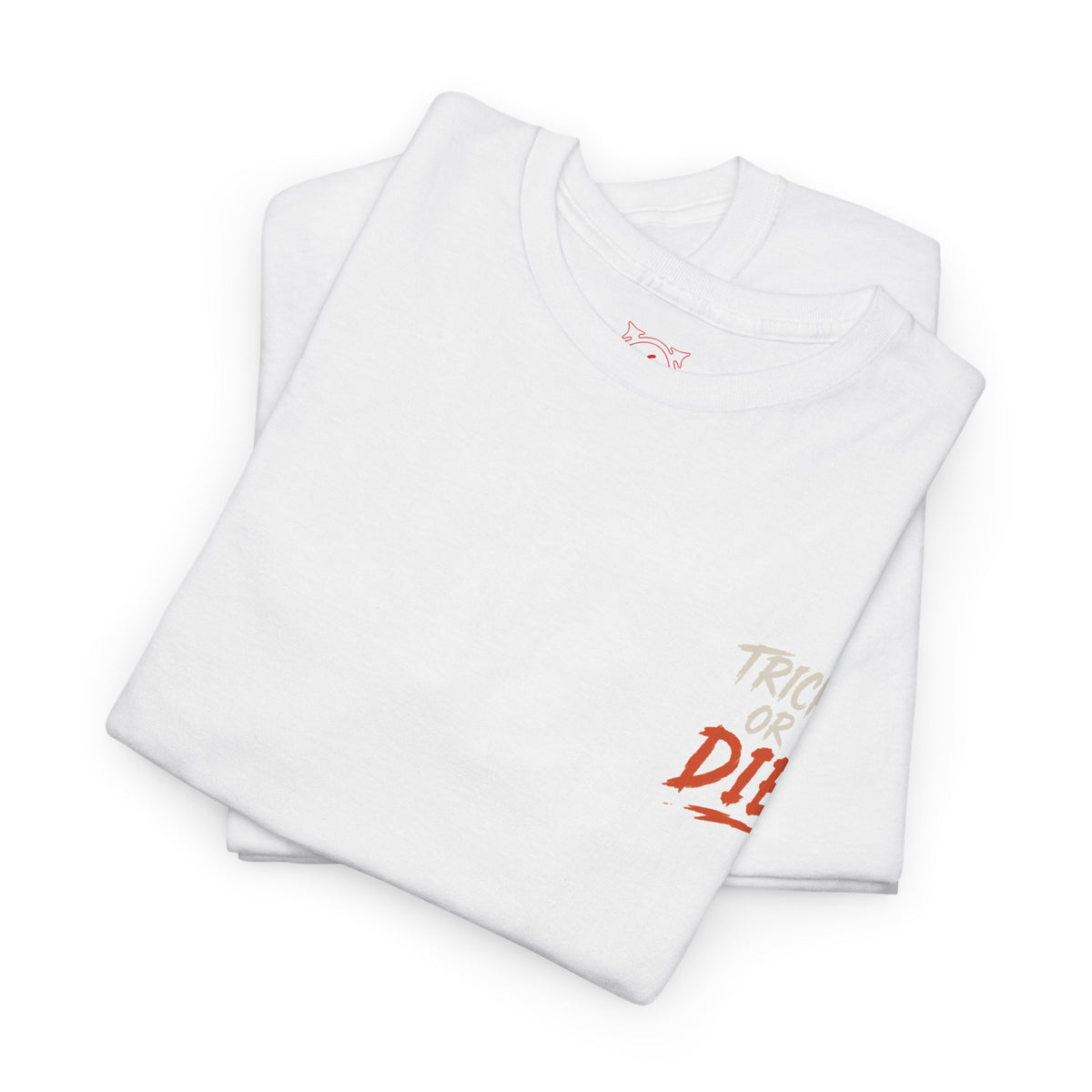Trick or Die Halloween T-Shirt in White — folded view