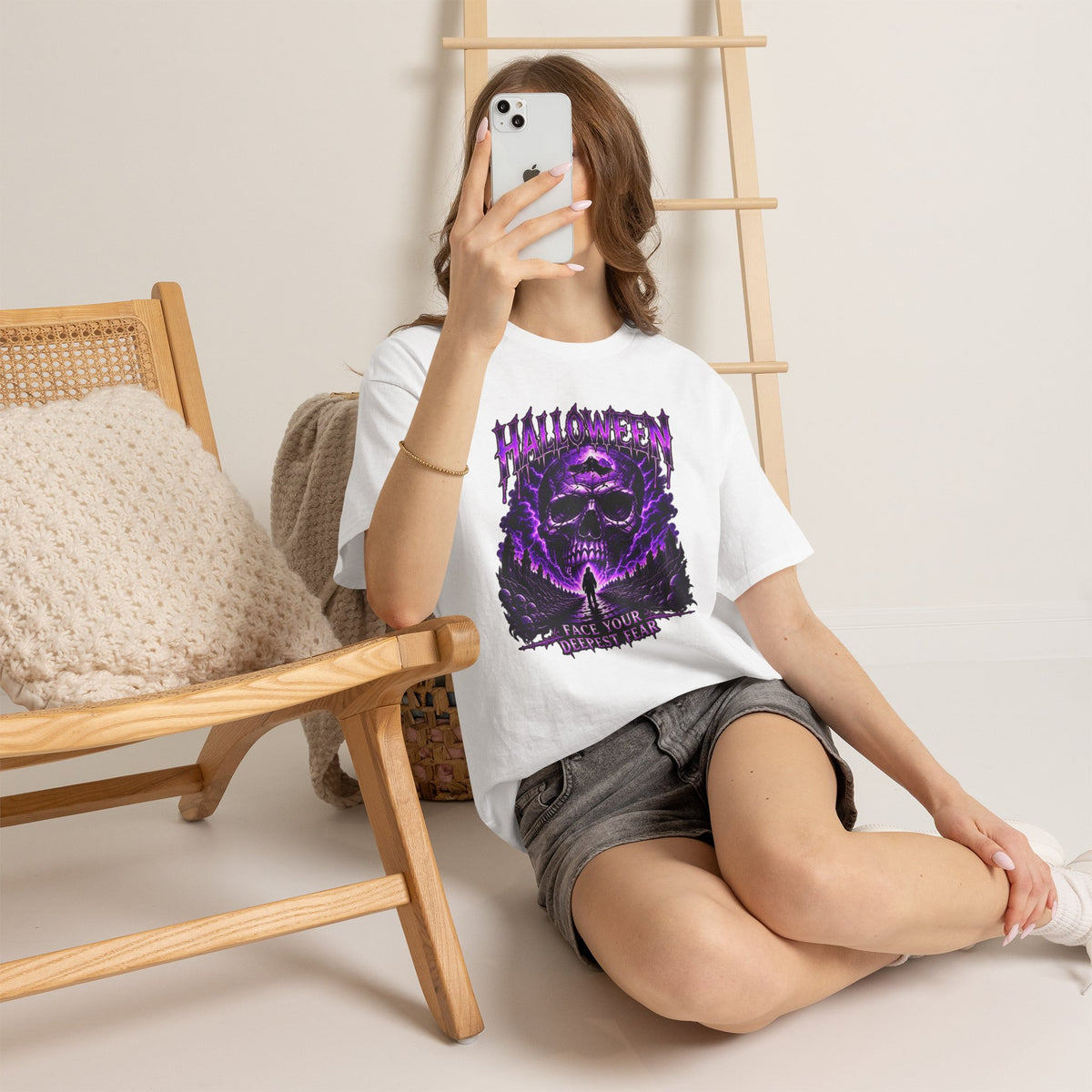 Deepest Fear Skull T-Shirt in White — model view