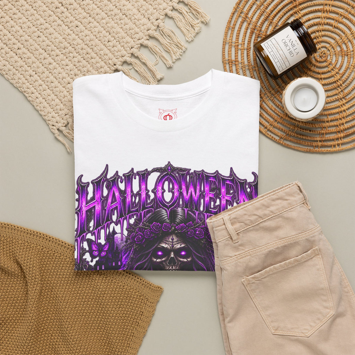Beautiful Deception Skeleton T-Shirt in White — folded view