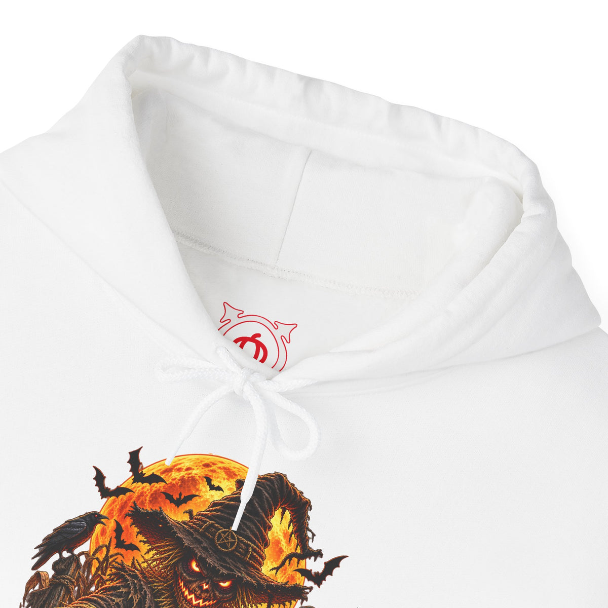 Fear Lives Here Scarecrow Hoodie in White — front view