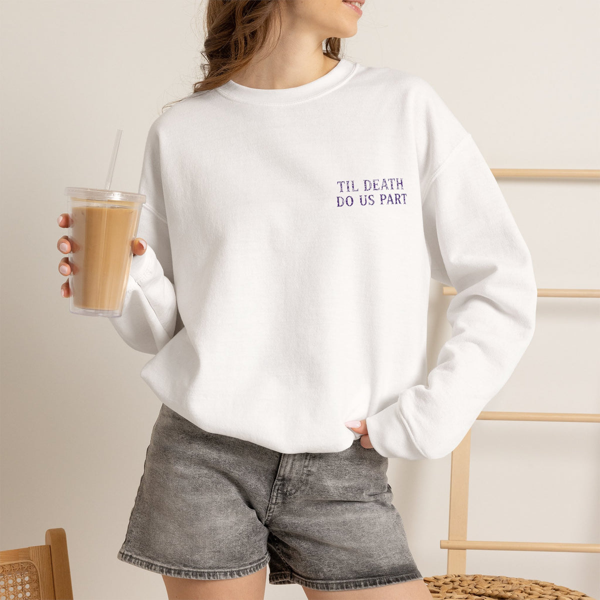 Til Death Grim Reaper Sweatshirt in White — model view