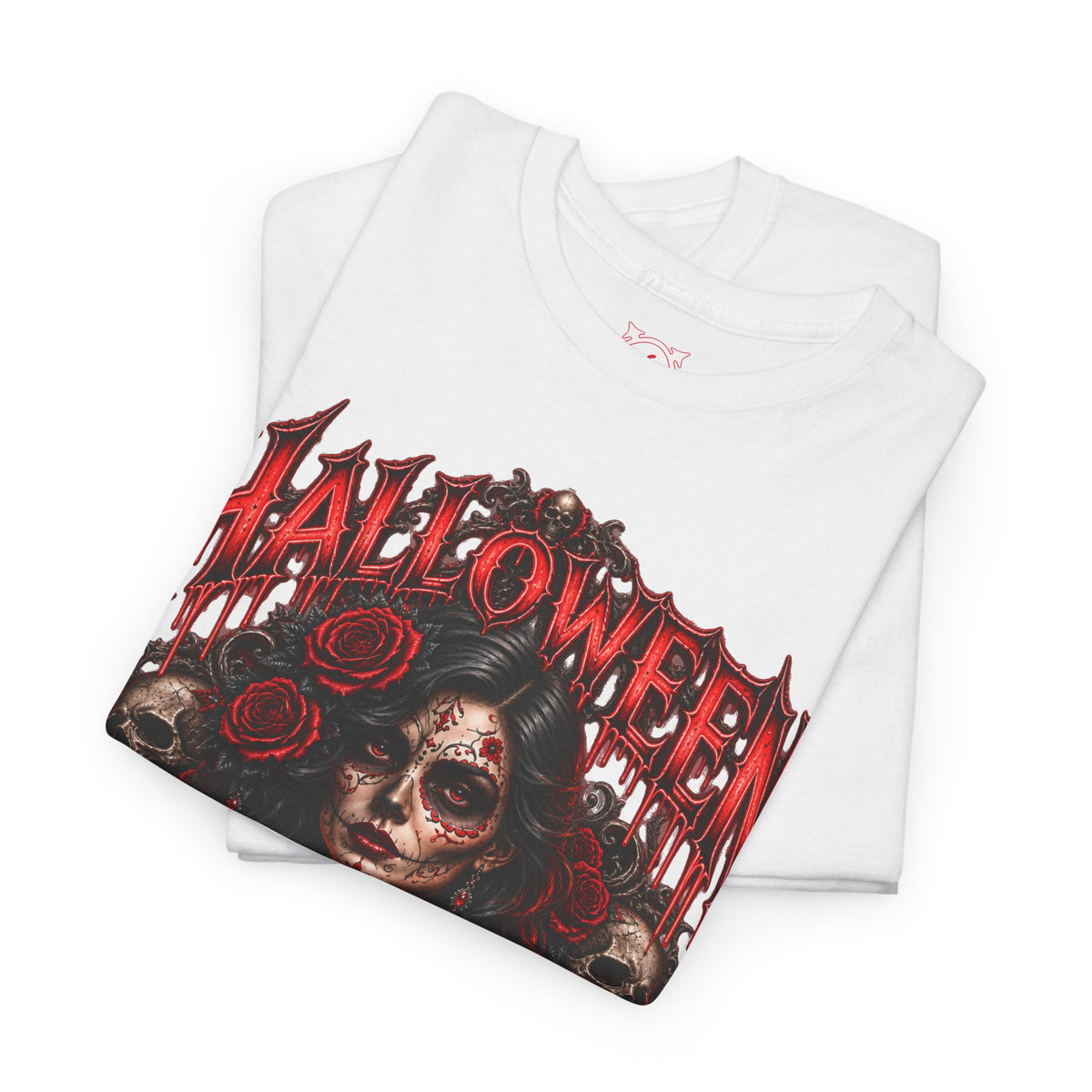 Beauty of the Dead Gothic Portrait T-Shirt in White — folded view