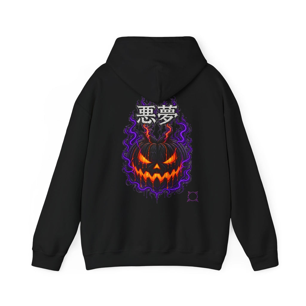 Nightmare Flame Pumpkin Hoodie in Black — back view