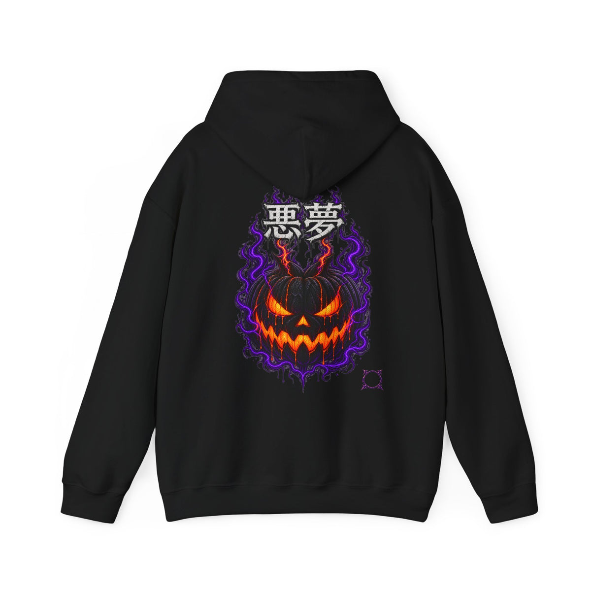 Nightmare Flame Pumpkin Hoodie in Black — back view
