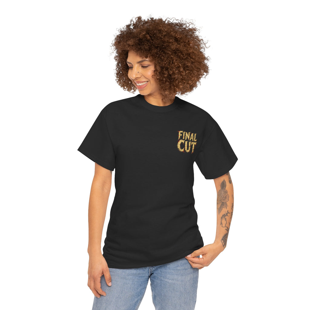 Final Cut Horror Mask T-Shirt in Black — model view