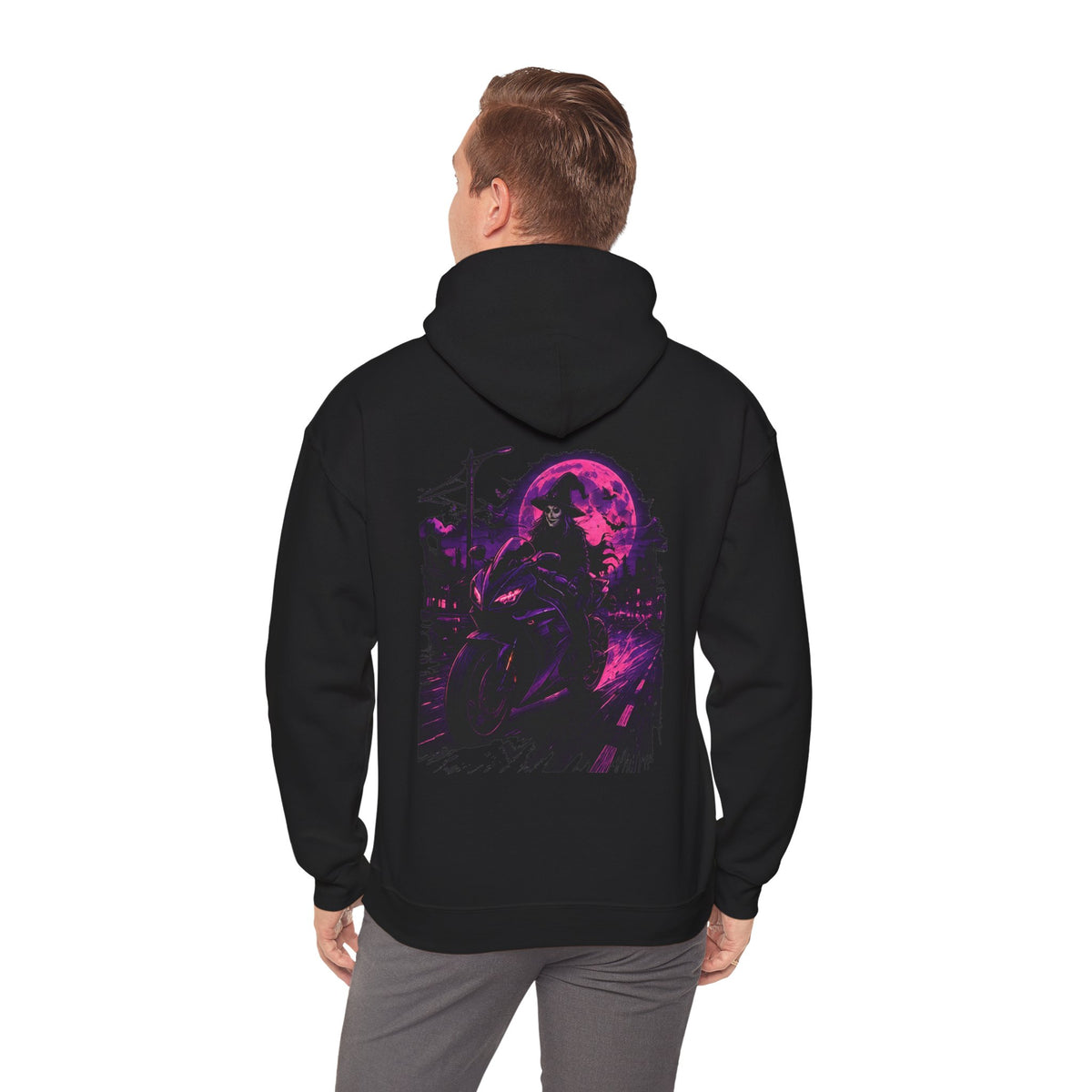 Night Ride Motorcycle Hoodie in Black — model view