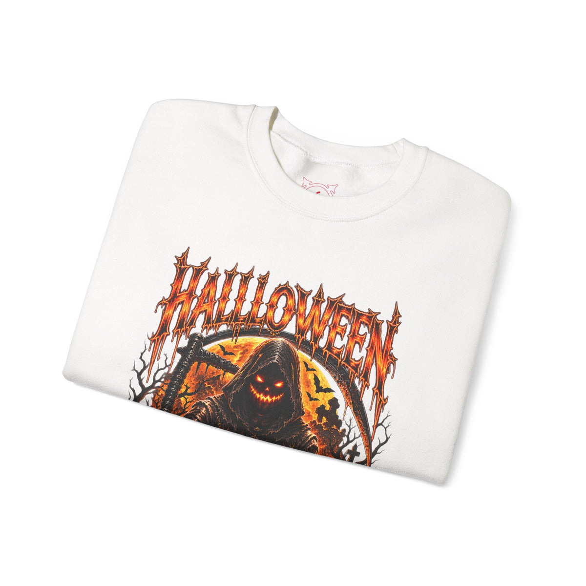 Time Is Running Out Grim Reaper Sweatshirt in White — folded view