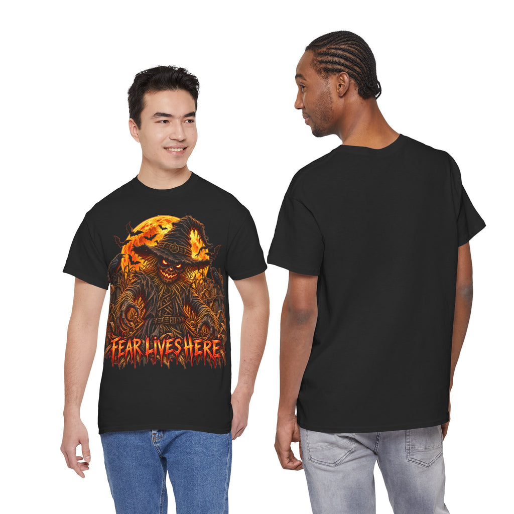 Fear Lives Here Scarecrow T-Shirt in Black — model view