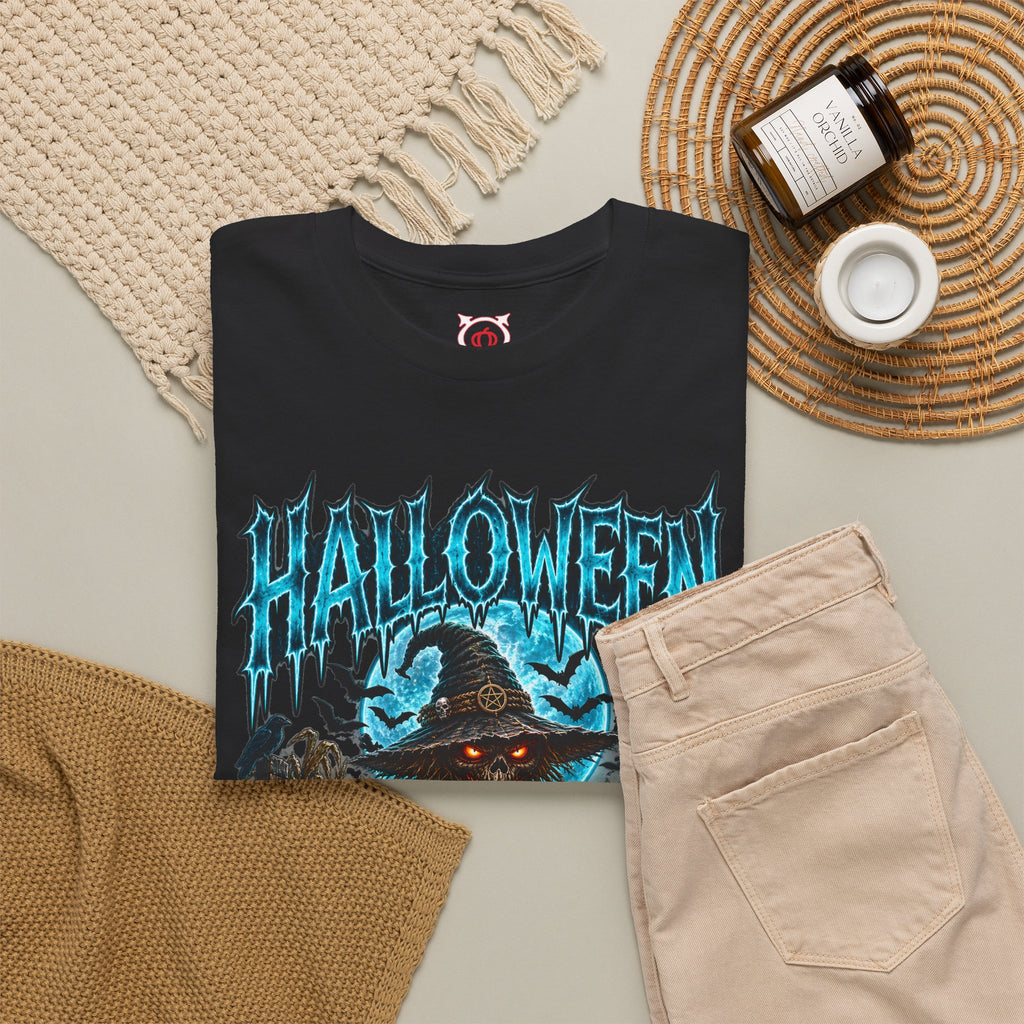 The Fields Are Watching Scarecrow T-Shirt in Black — folded view