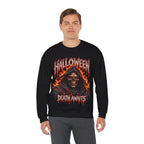 Death Awaits Grim Reaper Sweatshirt in Black — model view