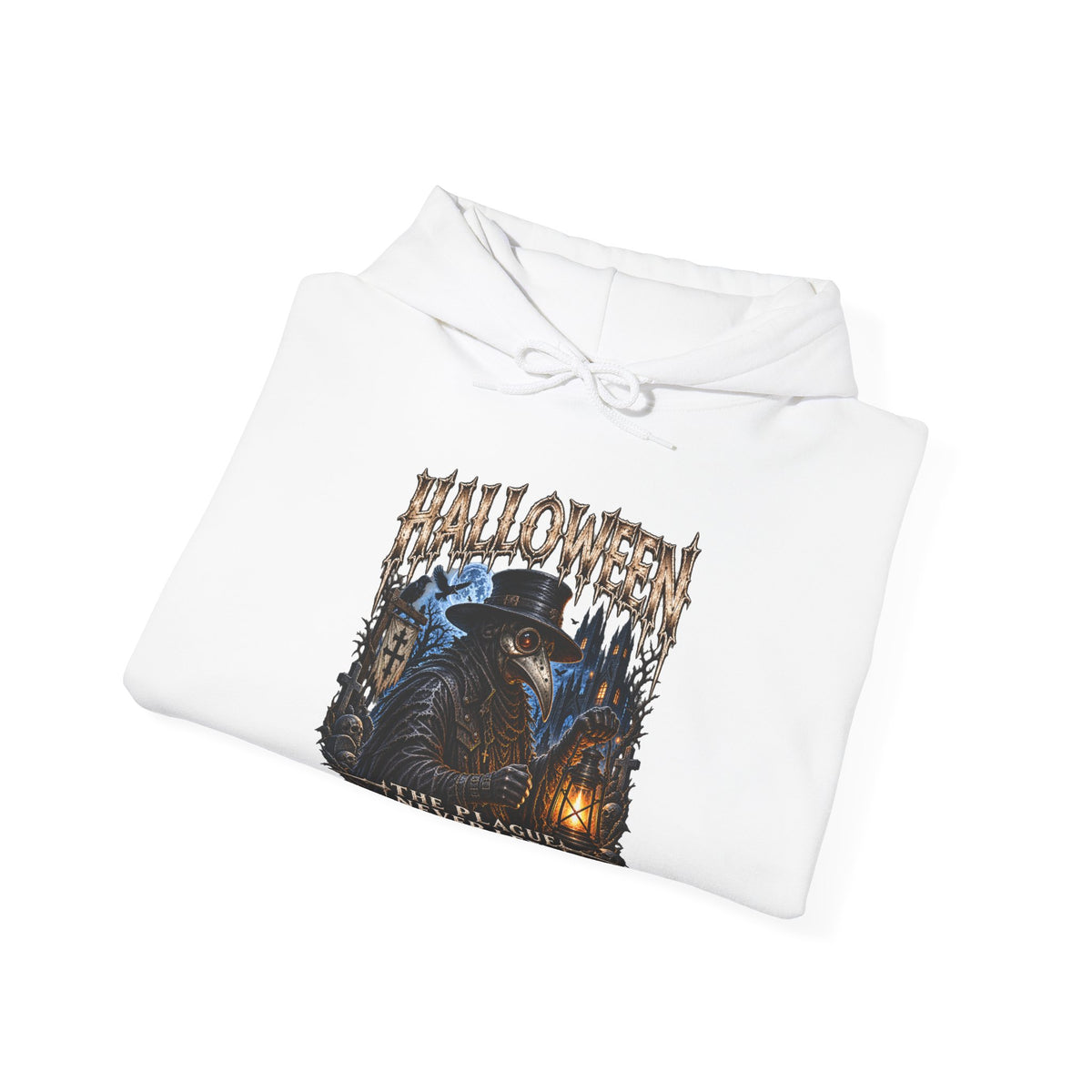 Plague Watch Plague Doctor Hoodie in White — folded view