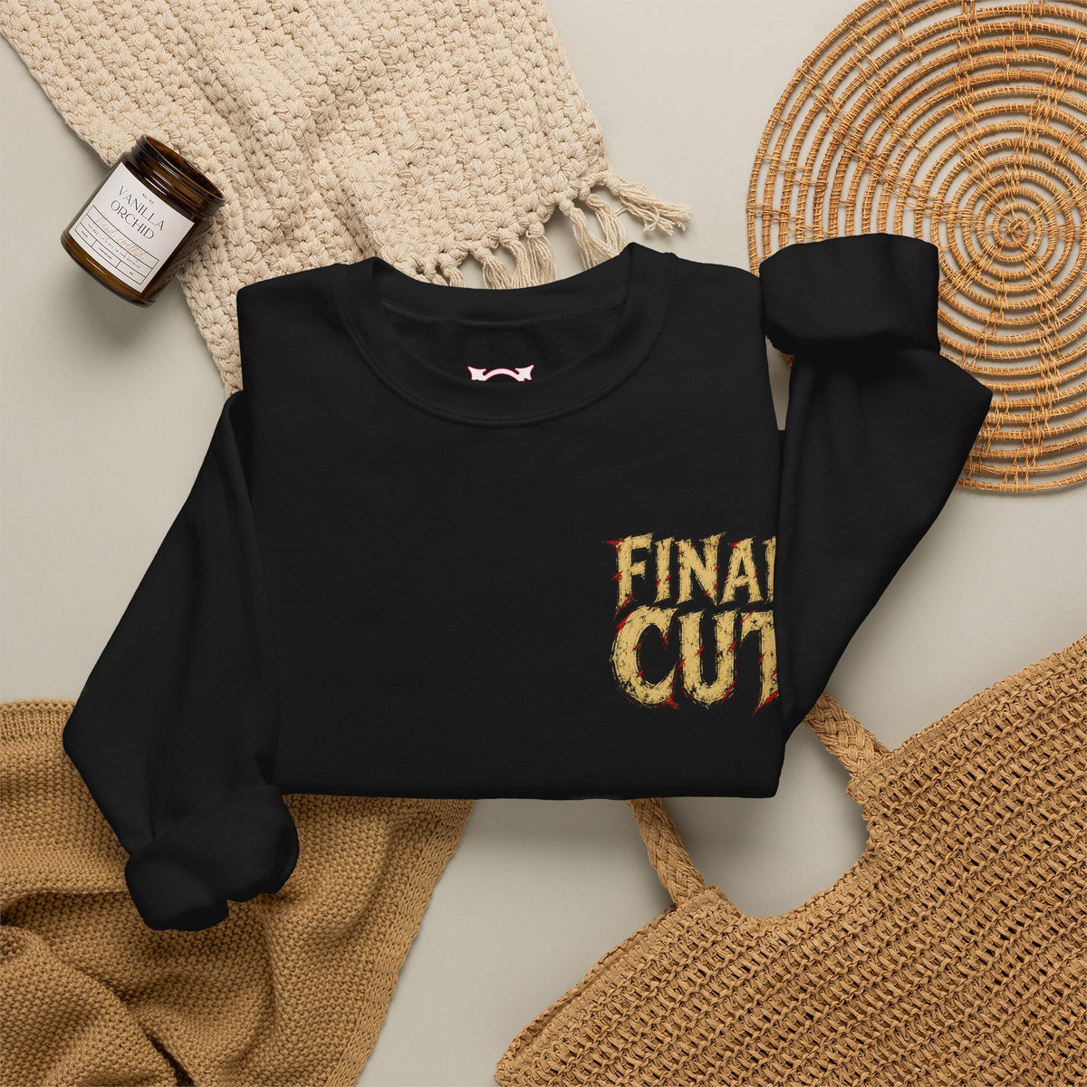 Final Cut Horror Mask Sweatshirt in Black — folded view