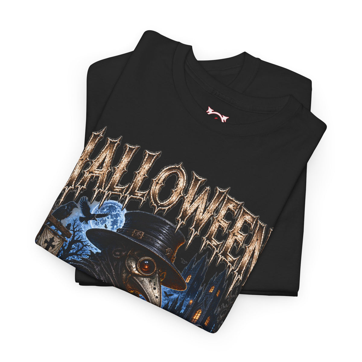 Plague Watch Plague Doctor T-Shirt in Black — folded view