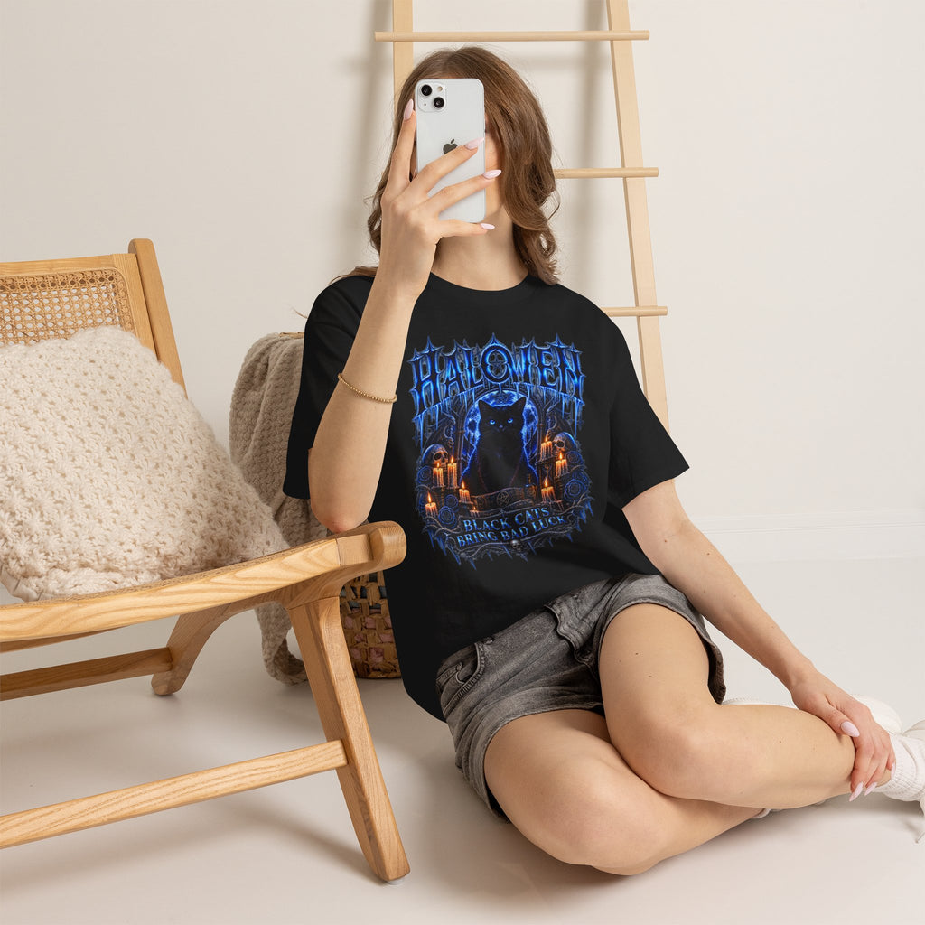 Black Cat Omen T-Shirt in Black — model view