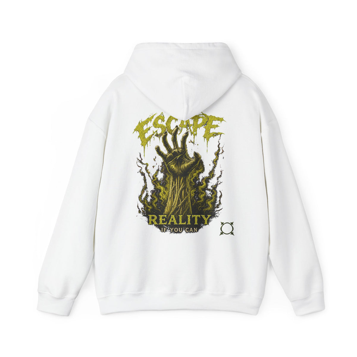 Escape Reality Zombie Hand Hoodie in White — back view