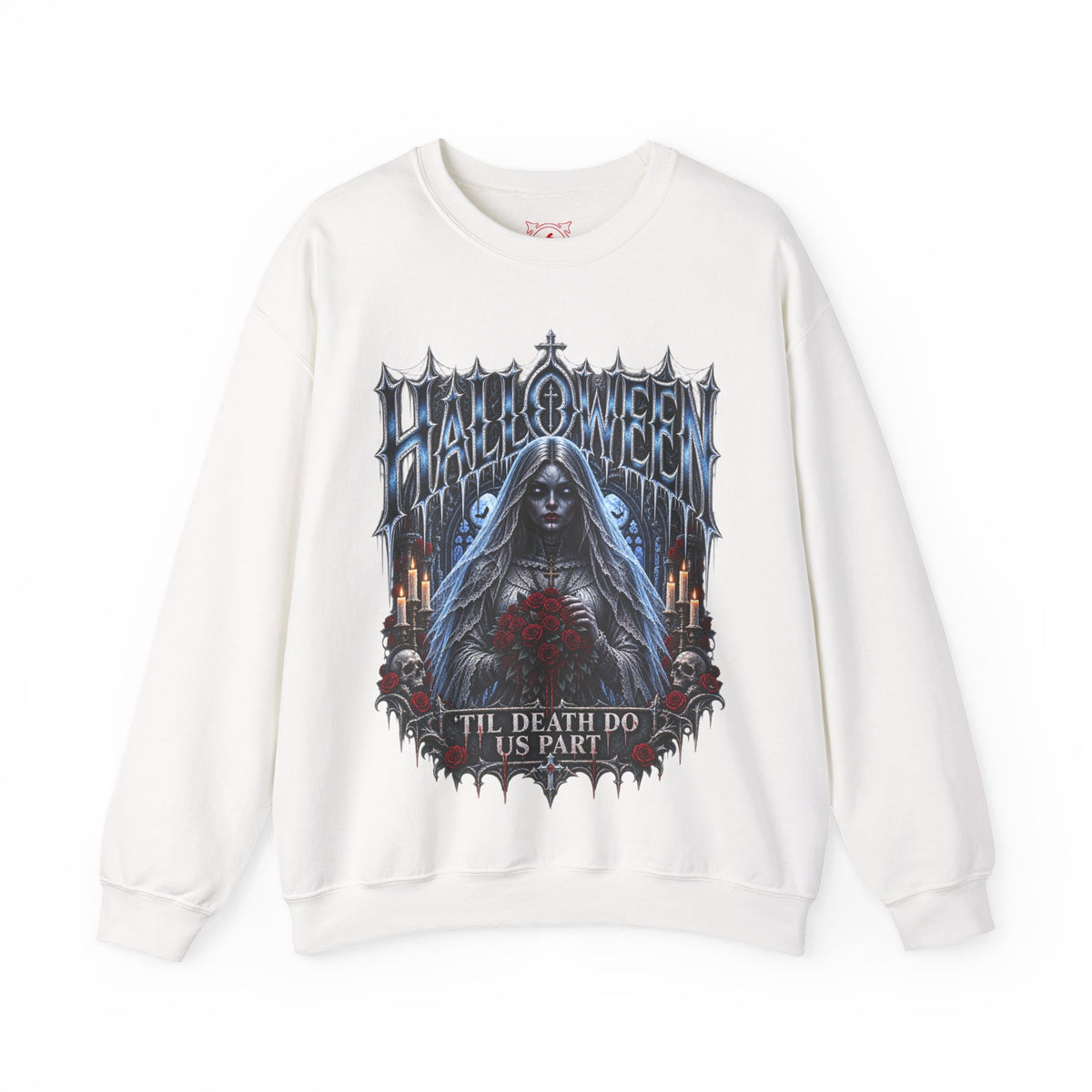 Midnight Vows Gothic Bride Sweatshirt in White — front view