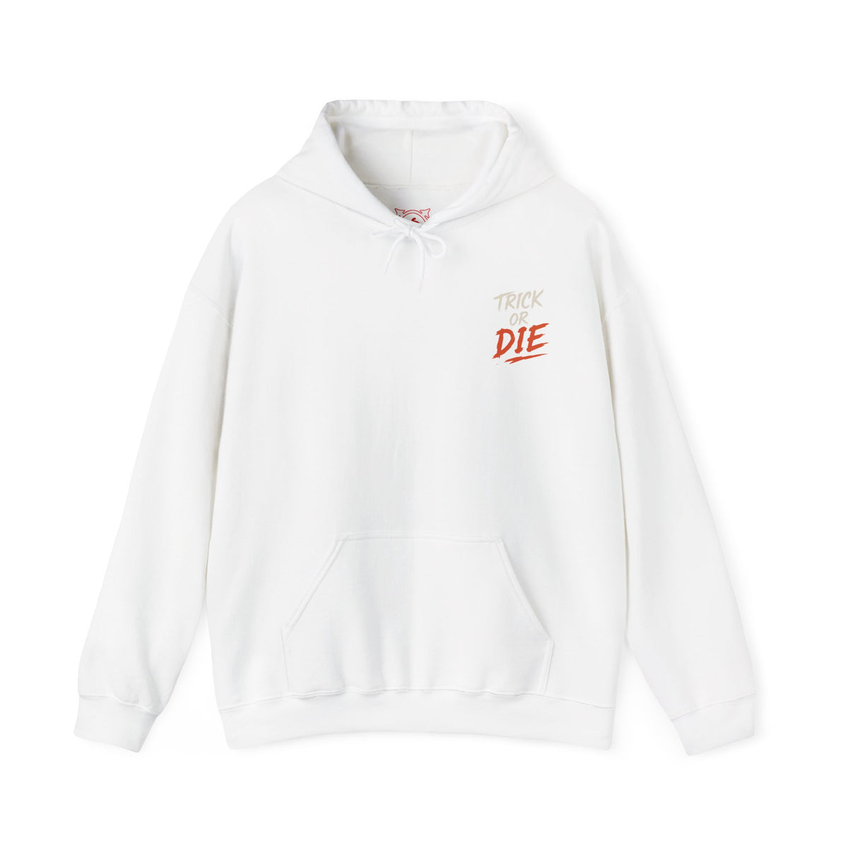 Trick or Die Halloween Hoodie in White — front view