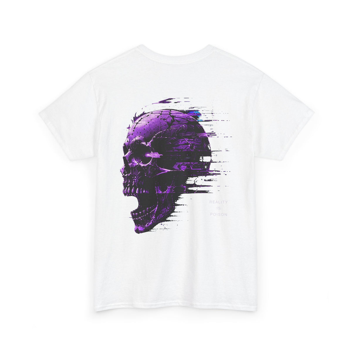 Reality Is Poison Glitch Skull T-Shirt in White — back view