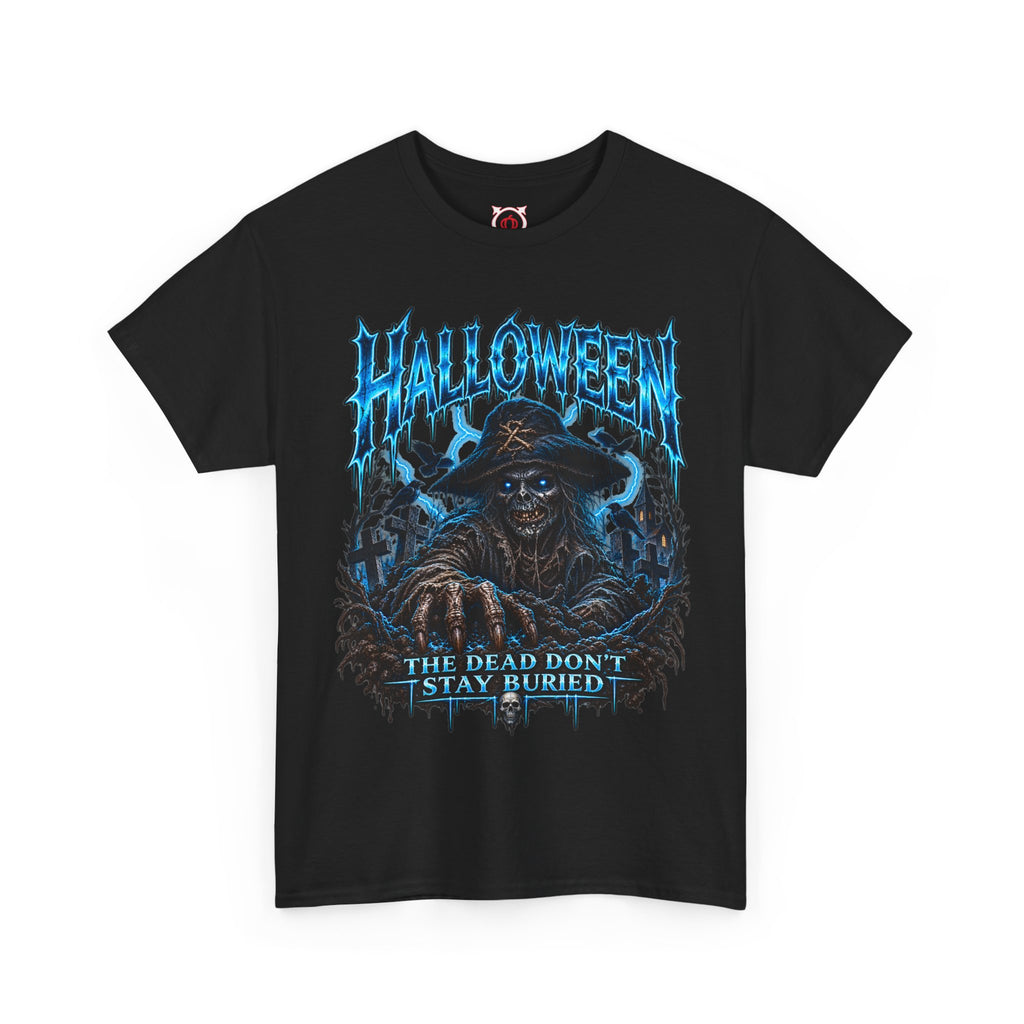 Never Buried Scarecrow T-Shirt in Black — front view
