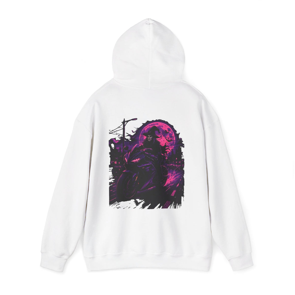 Night Ride Motorcycle Hoodie in White — back view
