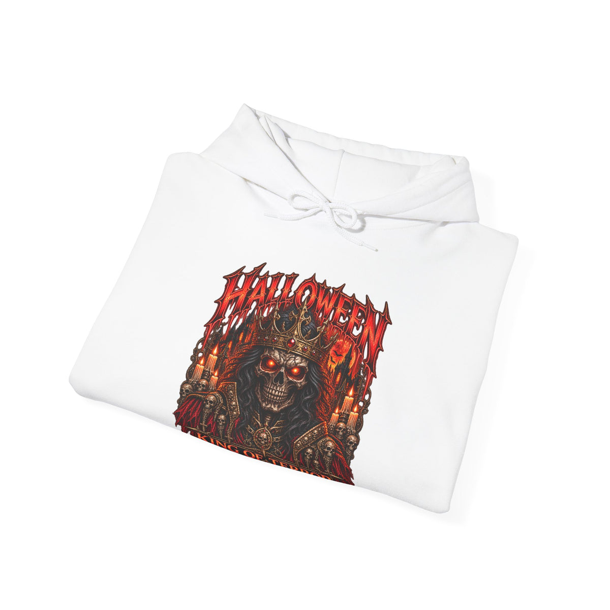 King of Terror Skeleton Hoodie in White — folded view