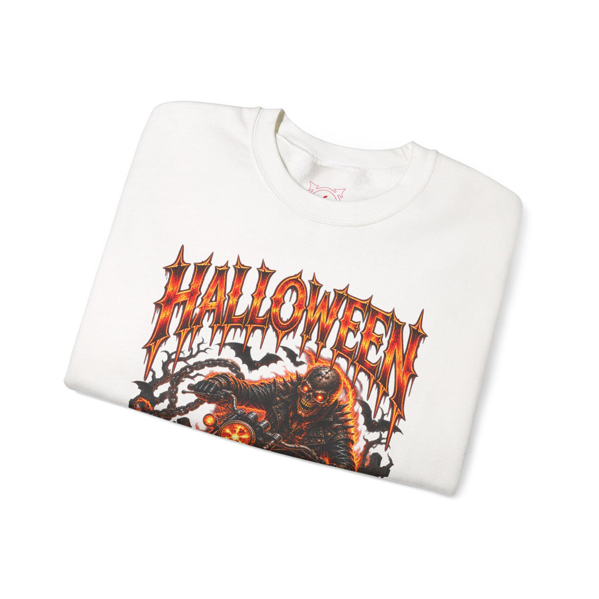 Ride or Die Skeleton Biker Sweatshirt in White — folded view
