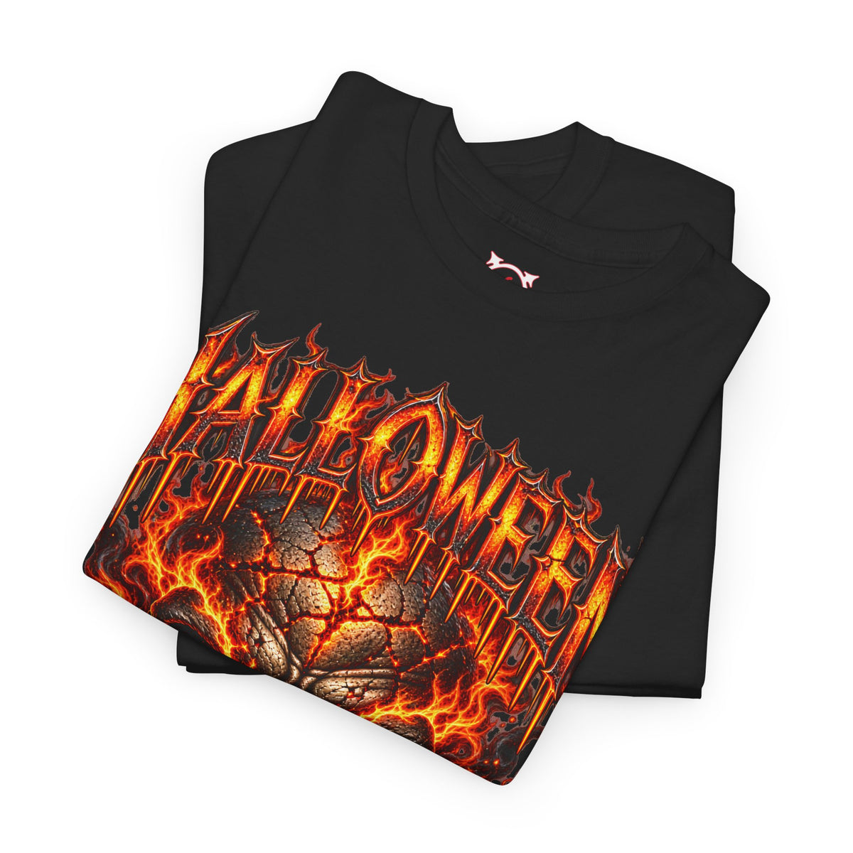 Born from Darkness Flaming Skull T-Shirt in Black — folded view