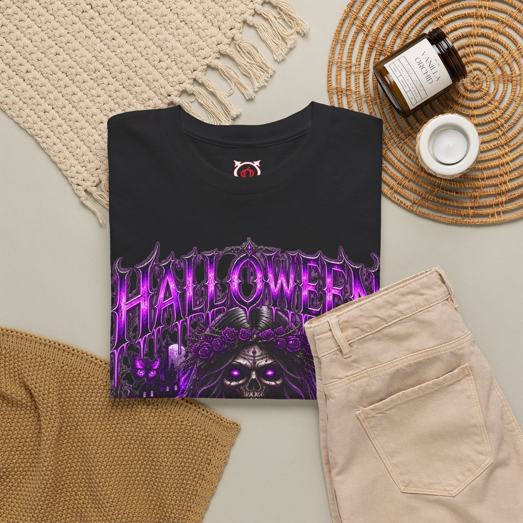 Beautiful Deception Skeleton T-Shirt in Black — folded view