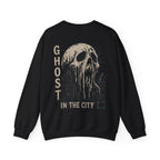 Ghost in the City Skull Sweatshirt in Black — back view