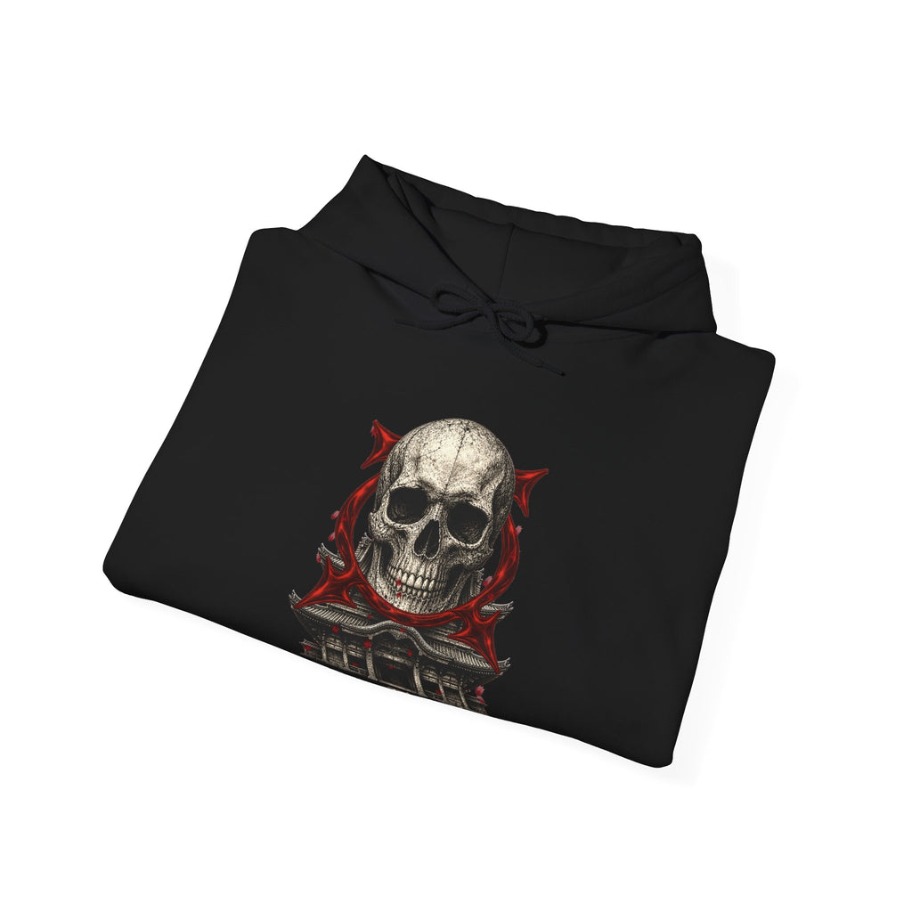 Skull Temple Hoodie in Black — folded view