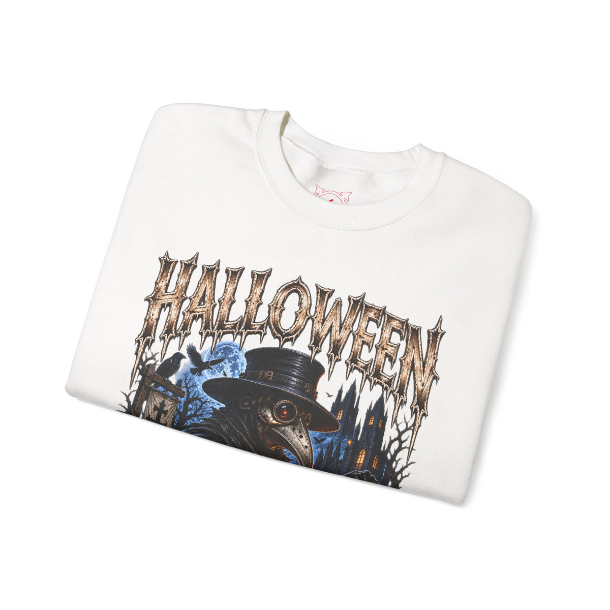 Plague Watch Plague Doctor Sweatshirt in White — folded view