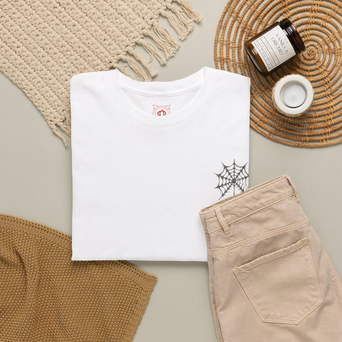 Spider Web T-Shirt in White — folded view