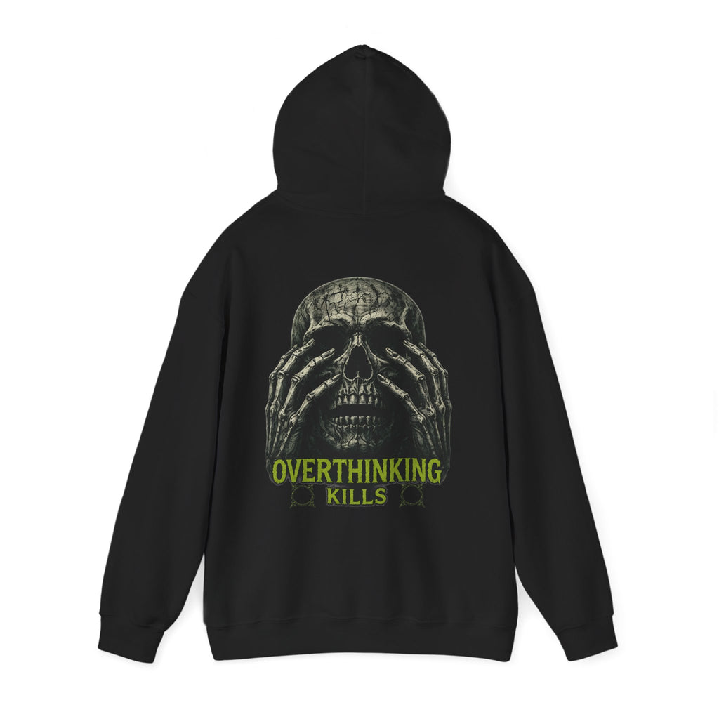 Overthinking Kills Skull Hoodie in Black — back view
