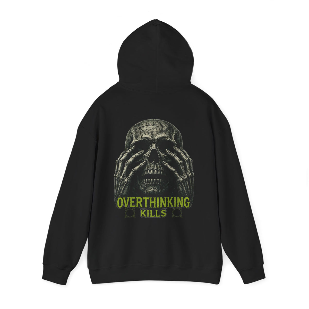 Overthinking Kills Skull Hoodie in Black — back view