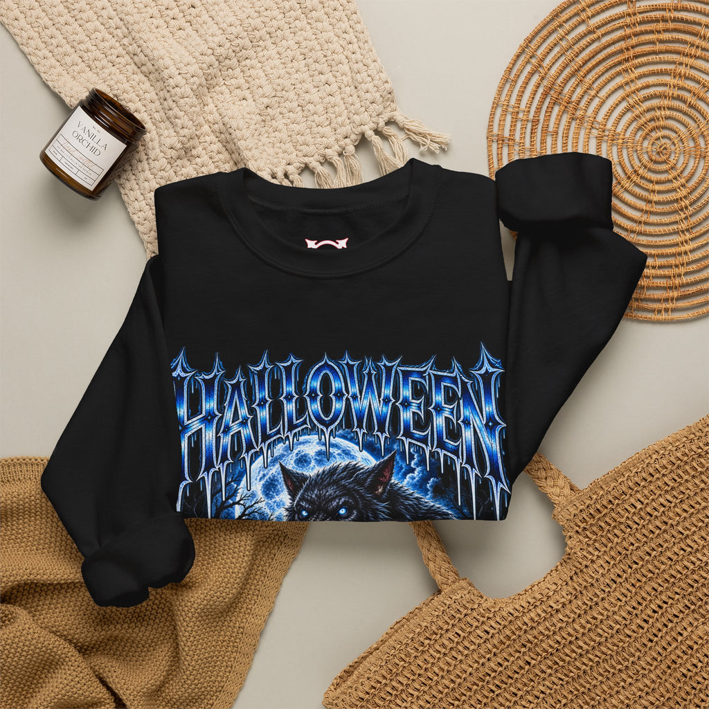 Full Moon Terror Werewolf Sweatshirt in Black — folded view