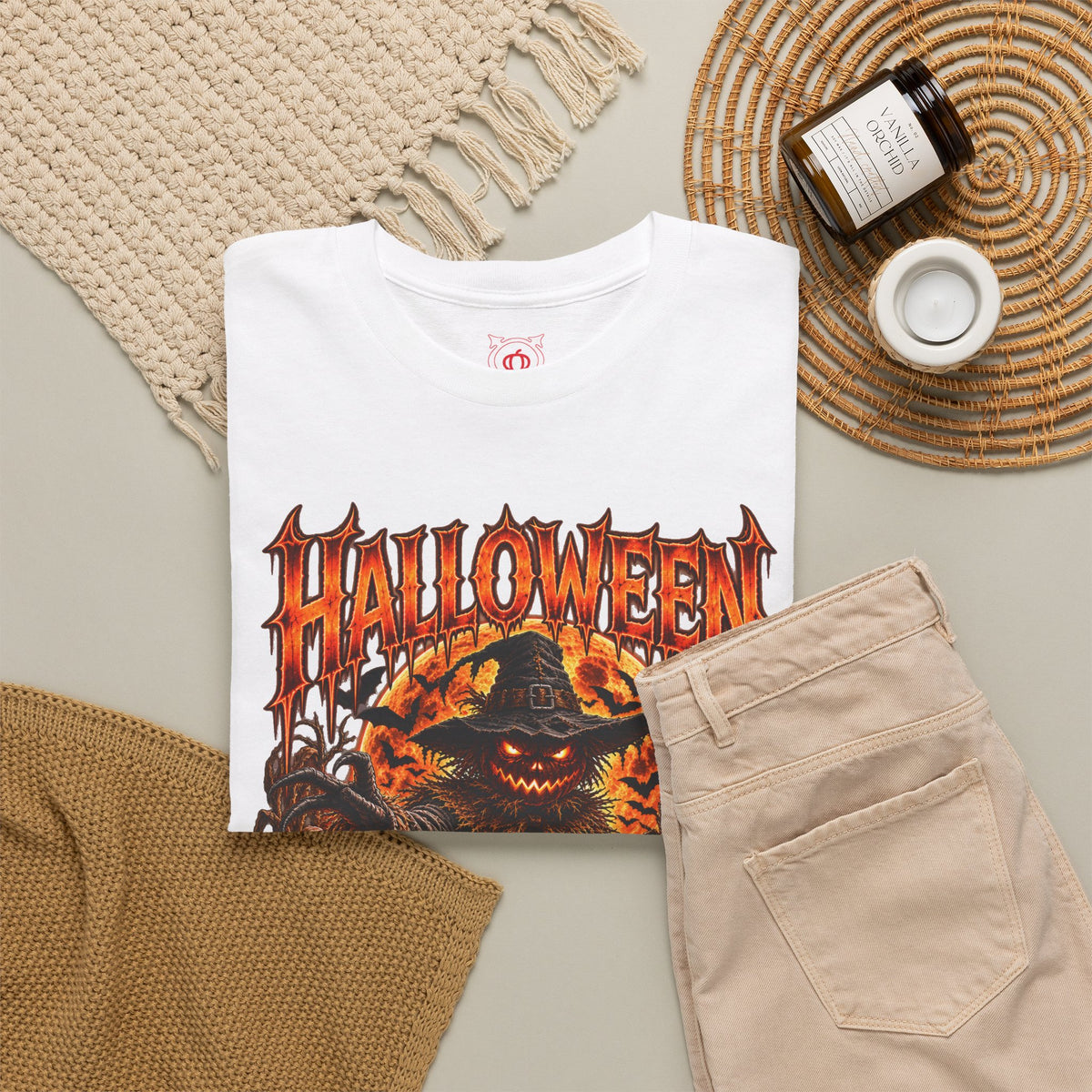 Never Forgotten Scarecrow T-Shirt in White — folded view