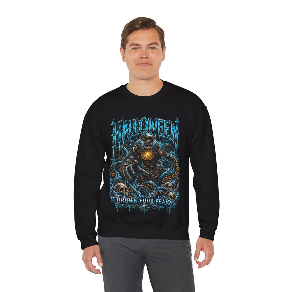 Drown Your Fears Deep Sea Sweatshirt in Black — model view