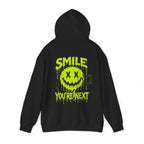 You Are Next Creepy Smiley Hoodie in Black — back view