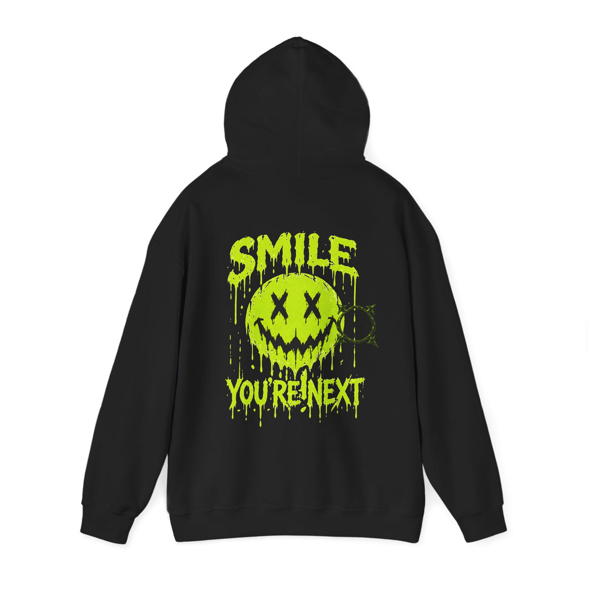 You Are Next Creepy Smiley Hoodie in Black — back view