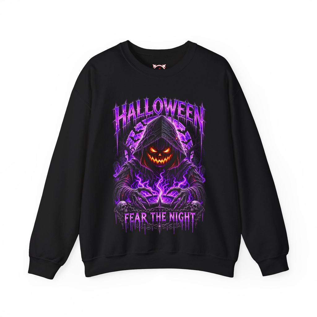 Fear the Night Pumpkin Sweatshirt in Black — front view