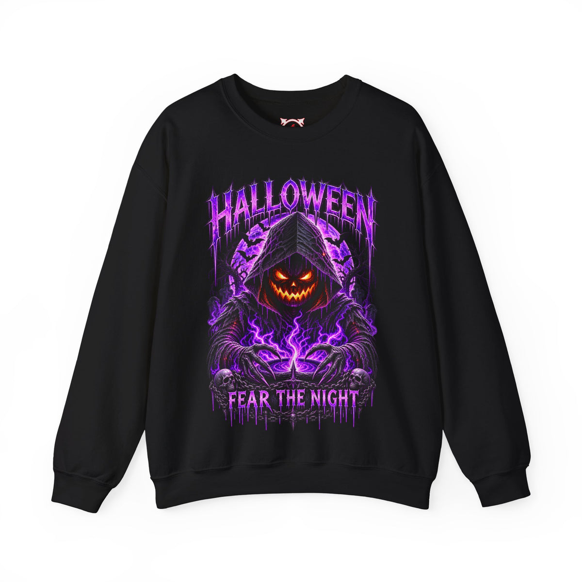 Fear the Night Pumpkin Sweatshirt in Black — front view
