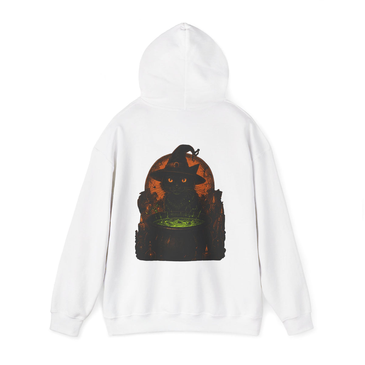 Cauldron Club Black Cat Hoodie in White — back view