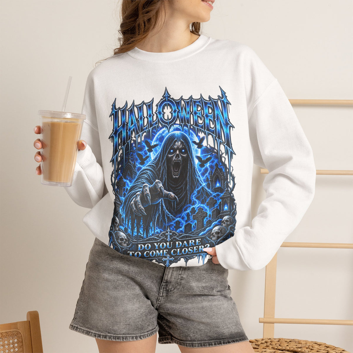 Come Closer Ghost Sweatshirt in White — model view
