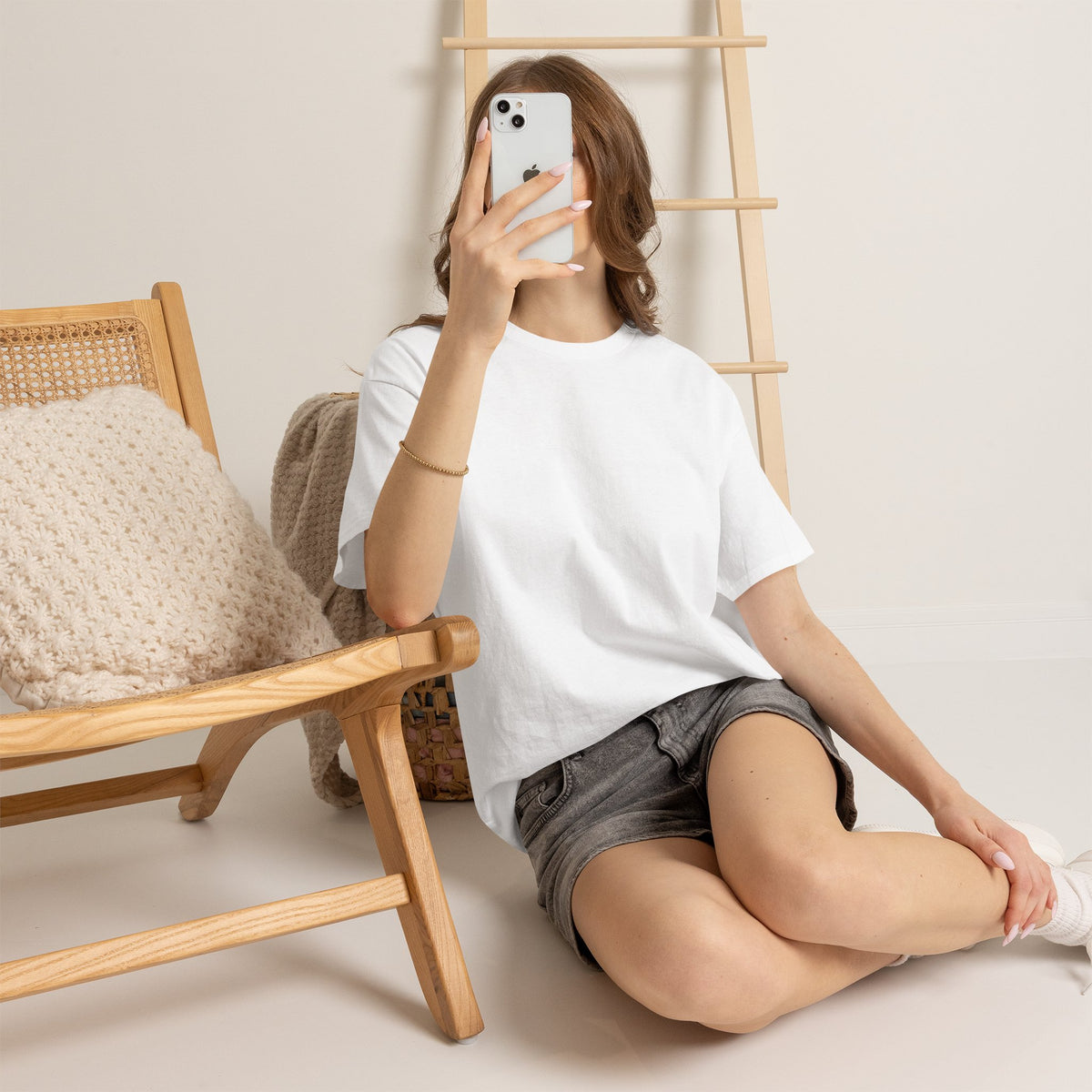 Overthinking Kills Skull T-Shirt in White — model view
