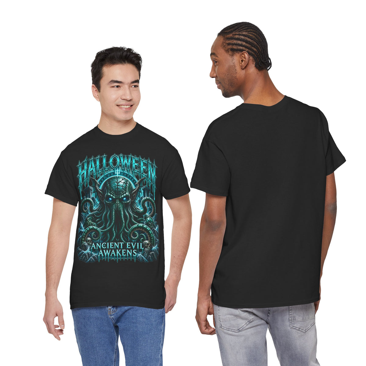 Ancient Awakening Tentacle Creature T-Shirt in Black — model view