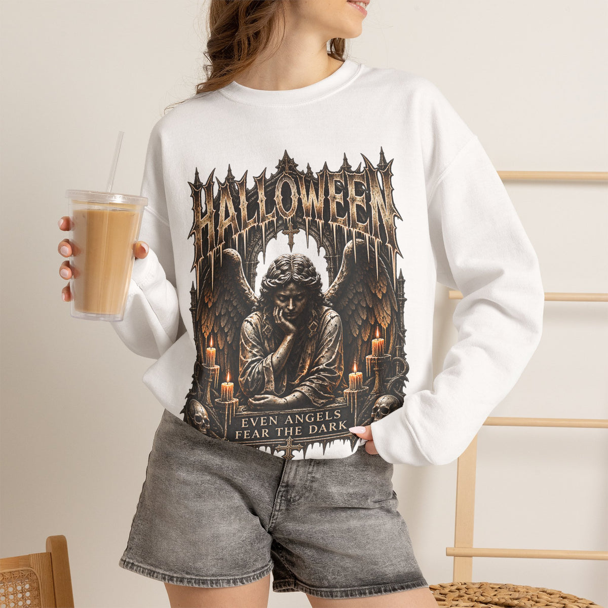 Even Angels Sweatshirt in White — model view
