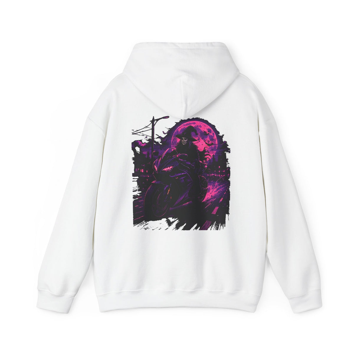 Night Ride Motorcycle Hoodie in White — back view